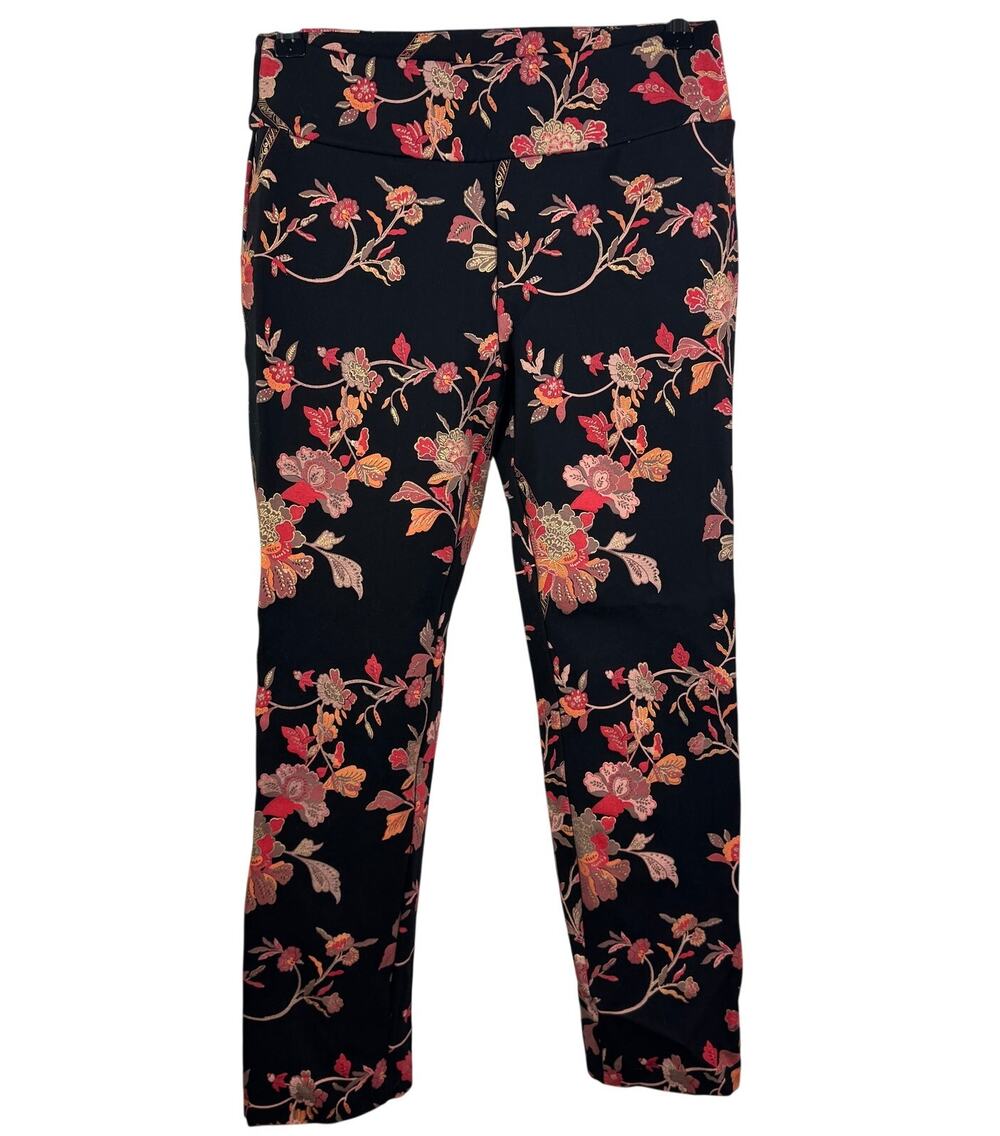 Soft Surroundings Black Leggings Indian Rose Straight Leg Pull-On Pants Small S
